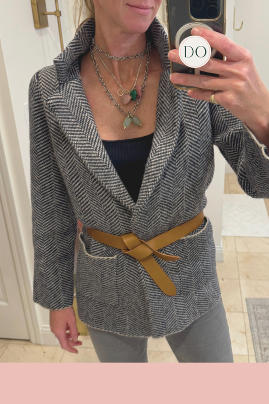 Women’s Knit Herringbone Blazer – Midnight Blue & Oatmeal | Dropoff